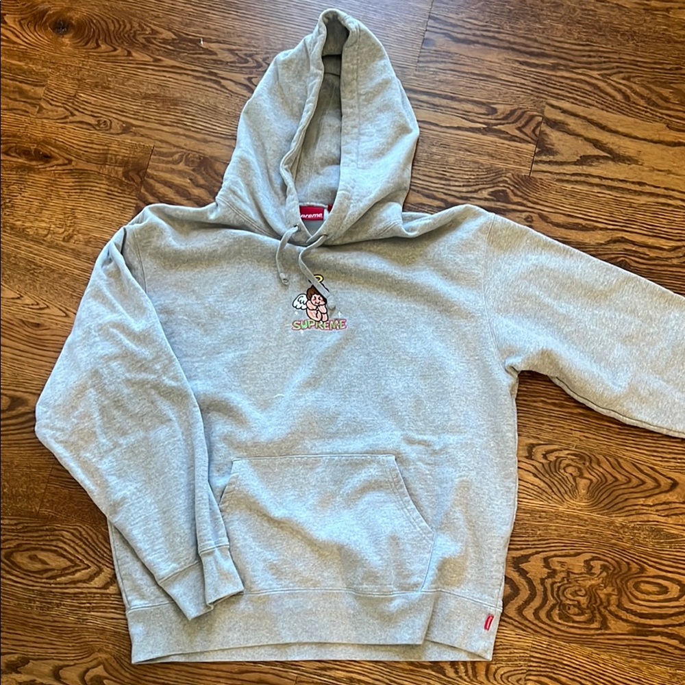 Supreme Light Grey Hoodie with Small angel/cherub Graphic